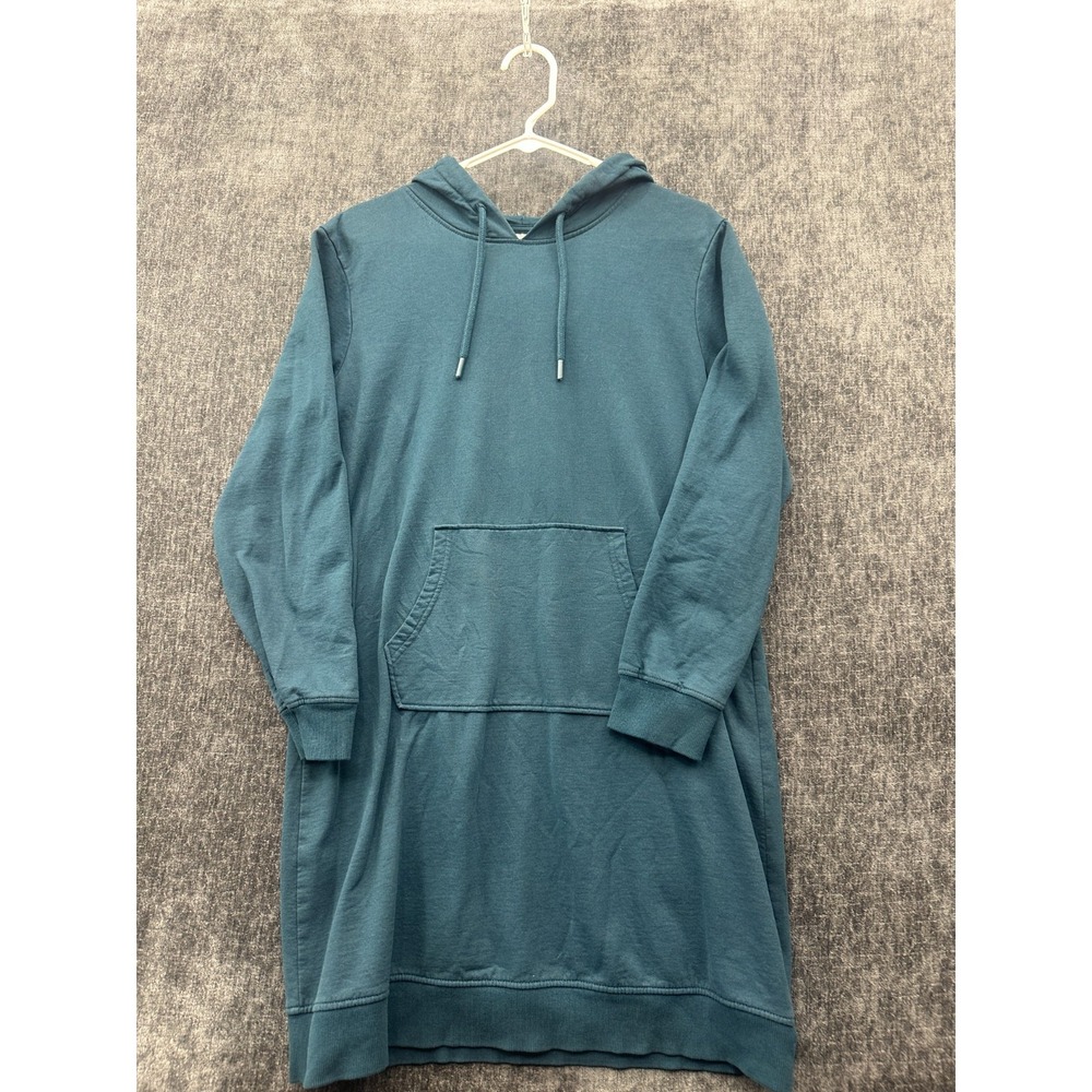 Serra Mini Dress Womens Medium Teal Cotton Fleece Lined Ribbed Hooded Winter